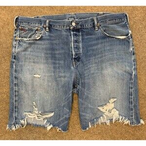 Polo Ralph Lauren Shorts Mens 42 Denim Cut-Off Distressed Button Fly Whiskered